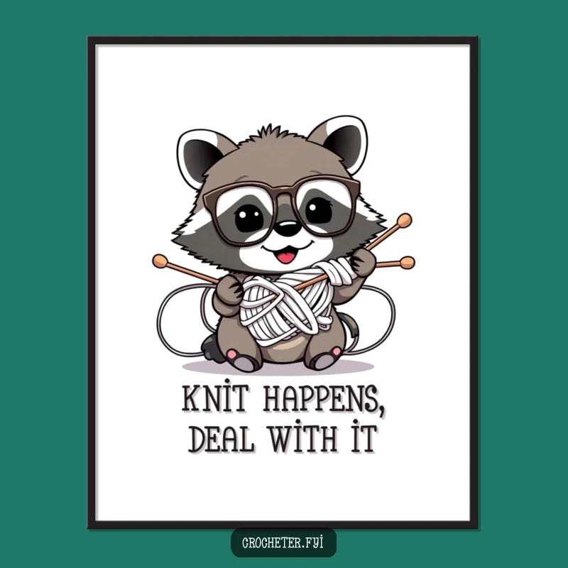 Funny Free Printable Wall Art: Raccoon Knitting Needles - Downloadable Decor