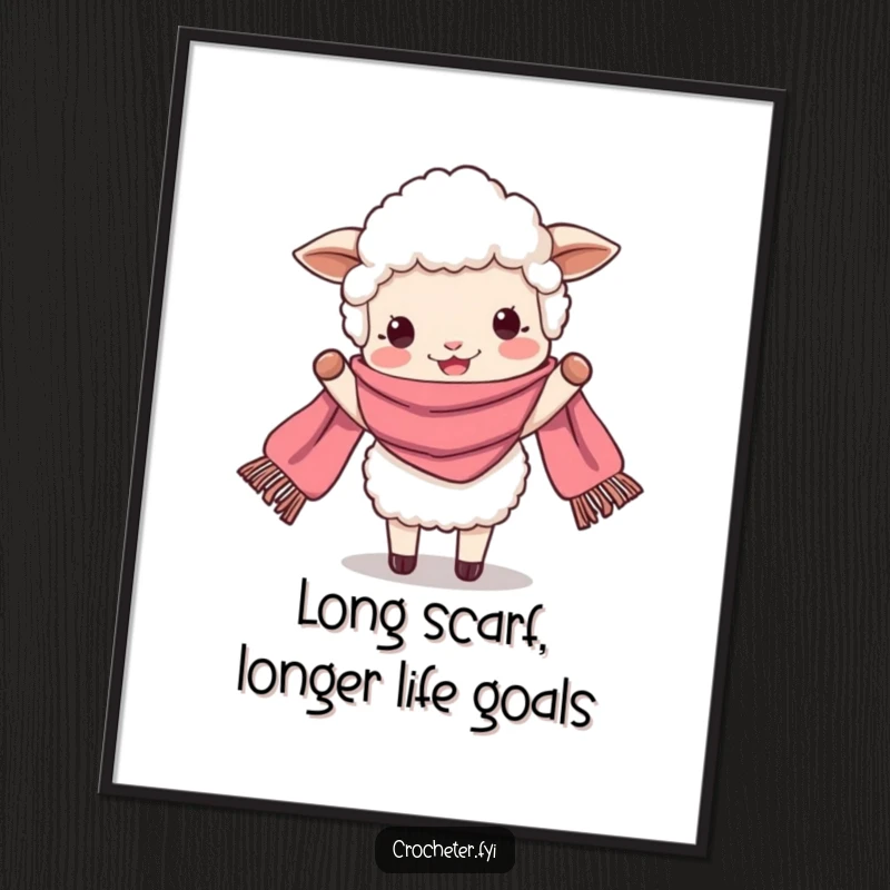 Funny Free Printable Wall Art: Perky sheep beaming while holding up a strikingly long scarf, perfect for cozy decor