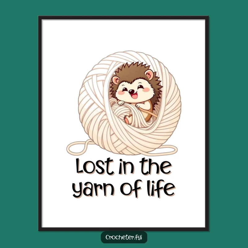 Free Printable Wall Art: Cozy Hedgehog Yarn Ball for Whimsical Spaces
