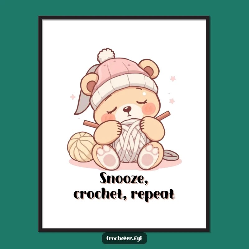 Sleepy Bear Crochet Art: Free Printable Wall Decor - Funny Downloadable
