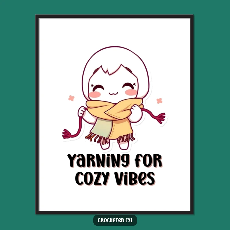 Funny Free Printable Wall Art: Knitting Character, Cozy Downloadable Decor