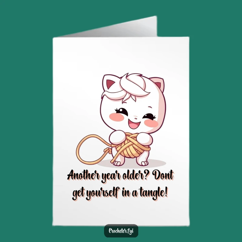 Free Printable Birthday Card: Mischievous Knitter Tangles Yarn - Funny Downloadable Gift