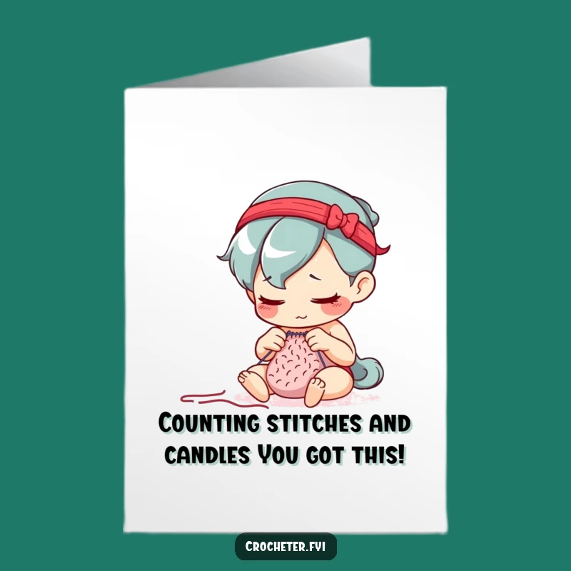 Free Printable Birthday Card: Focused Knitter Counts Stitches - Funny Downloadable Gift