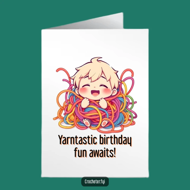 Free Printable Birthday Card: Giggling Yarn Character, Hilarious Downloadable Greeting for Knitters!