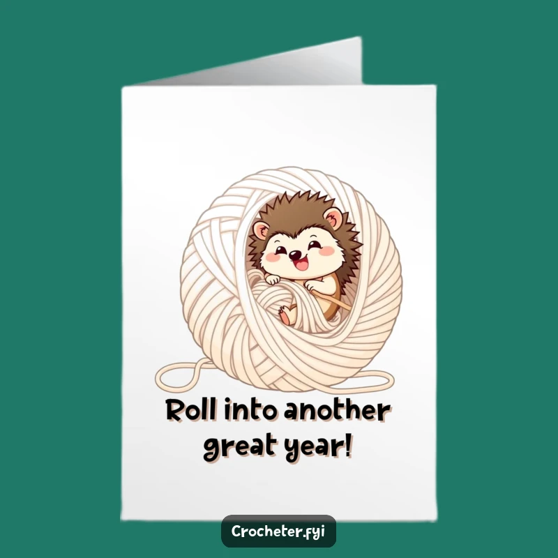 Free Printable Birthday Card: Joyful Hedgehog in Yarn Ball for a LOL Birthday
