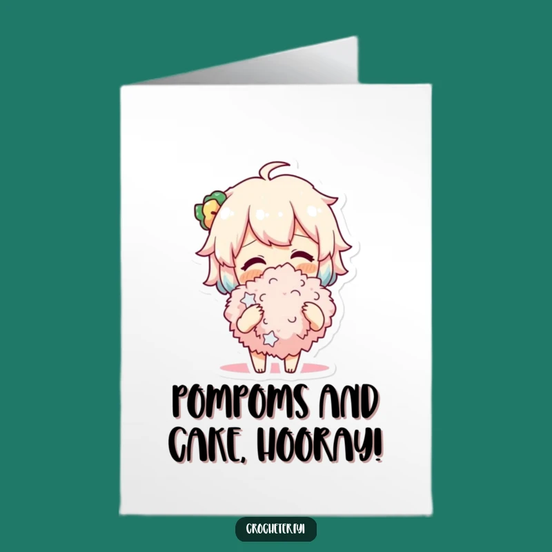 Free Printable Pompom Card: Cheerful Crafter Birthday Greeting, Fun Downloadable Gift