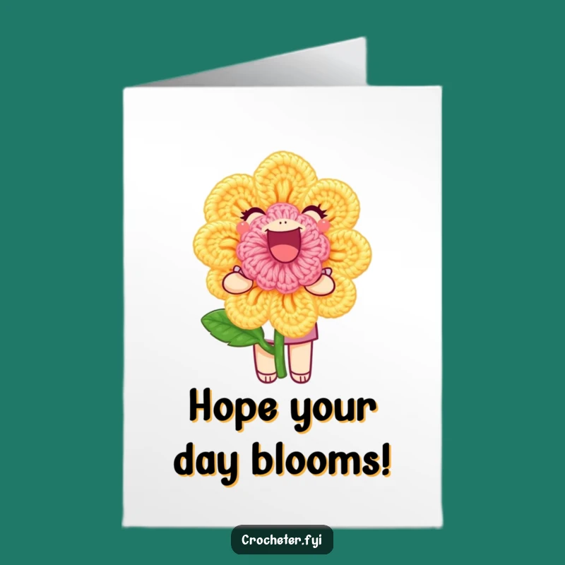 Free Printable Birthday Card: Crochet Flower Joyful Character Funny Gift