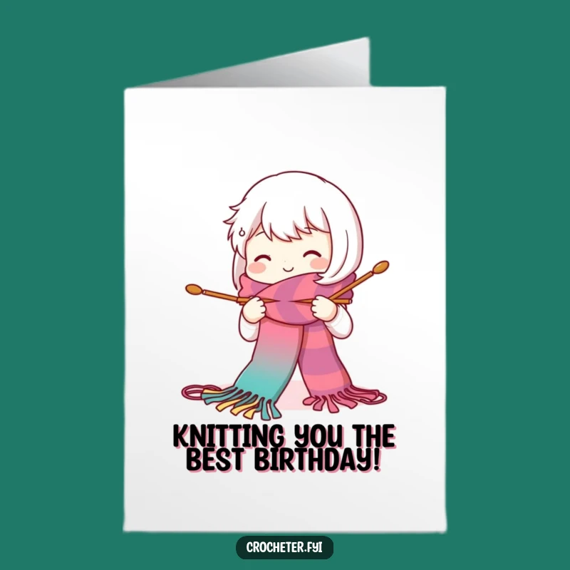 Funny Free Printable Birthday Card: Knitting Character - Downloadable Cozy Gift