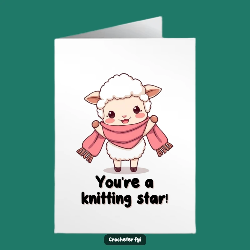 Free Printable Congrats Card: Cheerful Sheep Scarf Holder, DIY Downloadable Greeting for Big Wins