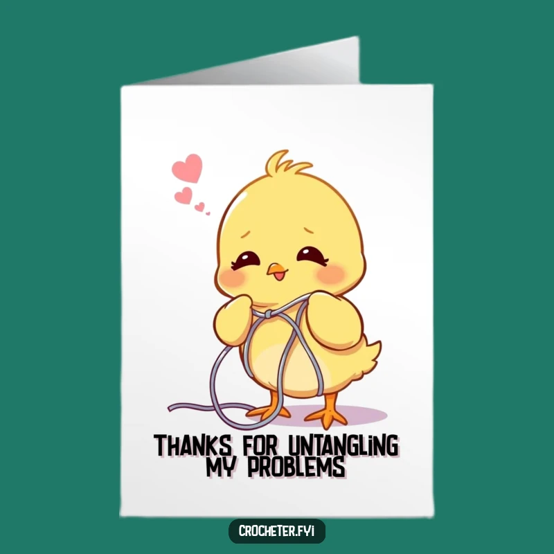 Free Printable Thank You Card: Cute Chick Unraveling Yarn for Gratitude