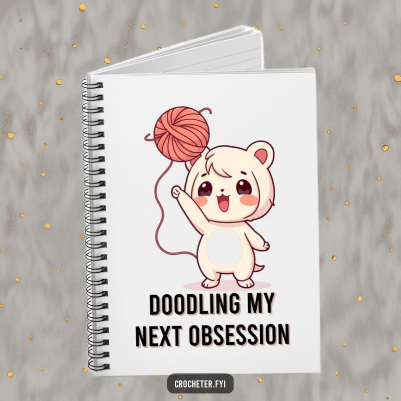 Funny Yarn Notebook: A playful character tosses a fluffy ball of yarn, perfect for jotting down creative ideas and project notes.