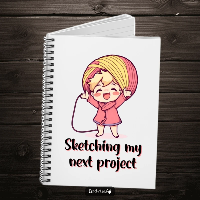 Funny character casting yarn, inside a notebook cover. A delightful and funny stationery item, perfect as a funny gift.