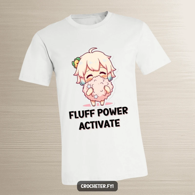 Funny T-Shirt showing a happy character admiring a large, soft pompom they just finished, showcasing their crafting accomplishment.