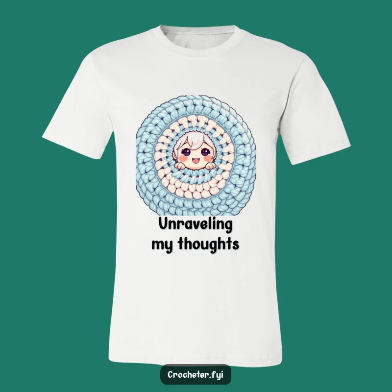 Funny Crochet Project T-Shirt - Cheerful Character Hiding Behind Giant Yarn Creation, Great Gift