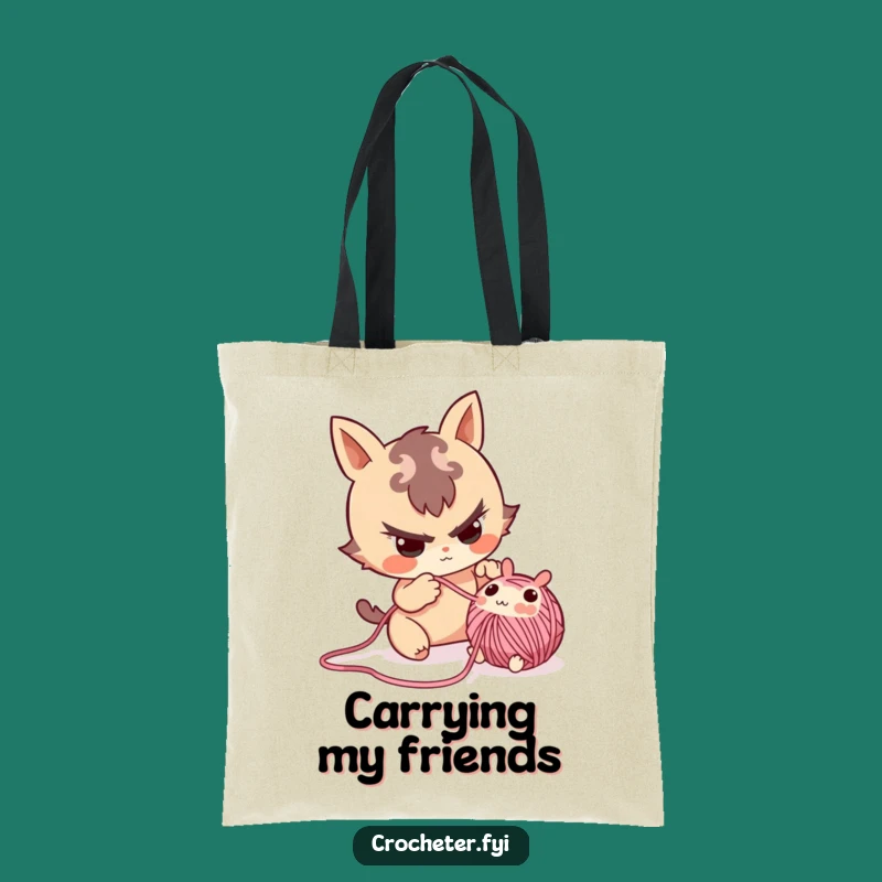 Funny Yarn Critter Tote Bag: Mischievous Crafter's Project Carrier