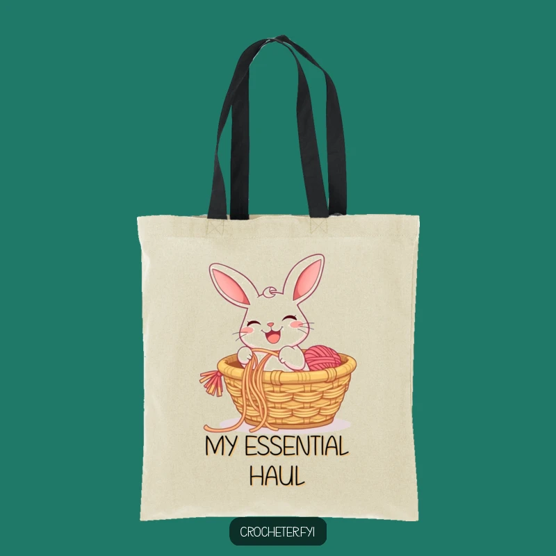 Funny Rabbit Yarn Pull Tote Bag: Quirky Cartoon Carryall